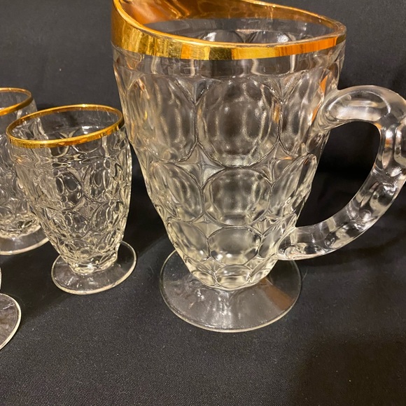 Jeannette Goldtrim Thumbprint Pitcher and glasses - Picture 6 of 6